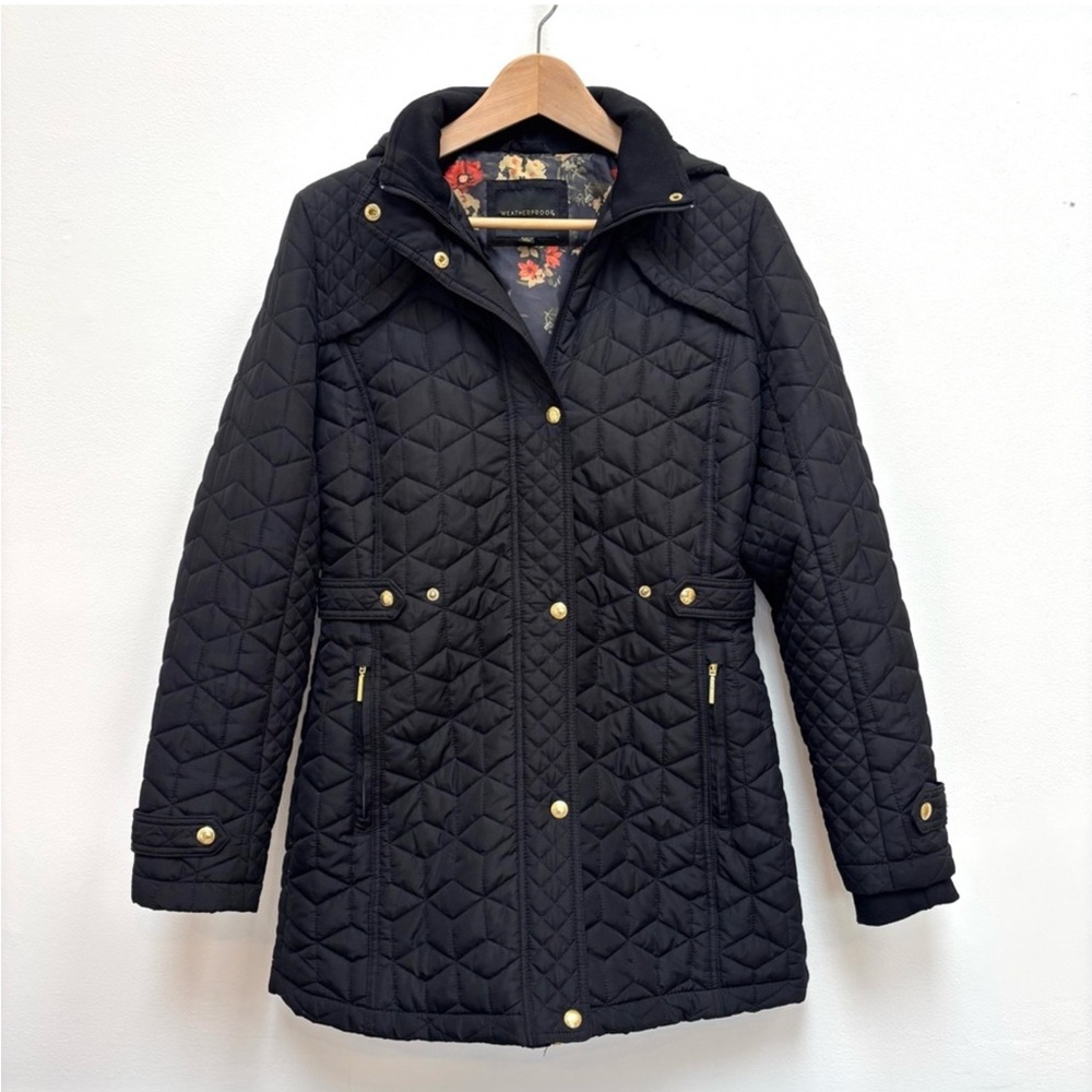 WEATHERPROOF Women's Hooded Midweight Quilted Walker Jacket Black Size Large